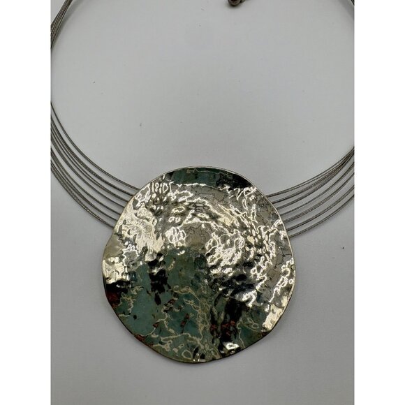 Chicos Silver Tone Wire Chain Floating Disc Pendant Necklace Statement Modernist - Picture 3 of 6